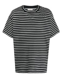 schwarzes und weißes horizontal gestreiftes T-Shirt mit einem Rundhalsausschnitt von Laneus