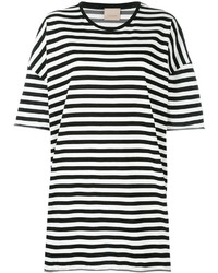 schwarzes und weißes horizontal gestreiftes T-Shirt mit einem Rundhalsausschnitt von Laneus