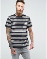schwarzes und weißes horizontal gestreiftes T-Shirt mit einem Rundhalsausschnitt von Lee