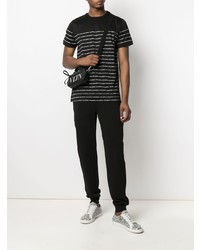 schwarzes und weißes horizontal gestreiftes T-Shirt mit einem Rundhalsausschnitt von Karl Lagerfeld