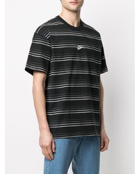 schwarzes und weißes horizontal gestreiftes T-Shirt mit einem Rundhalsausschnitt von Nike