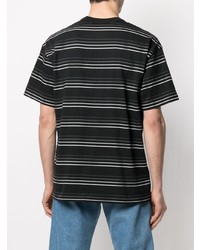 schwarzes und weißes horizontal gestreiftes T-Shirt mit einem Rundhalsausschnitt von Nike