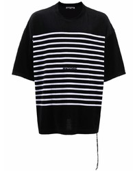 schwarzes und weißes horizontal gestreiftes T-Shirt mit einem Rundhalsausschnitt von Mastermind World