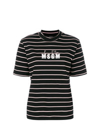 schwarzes und weißes horizontal gestreiftes T-Shirt mit einem Rundhalsausschnitt von MSGM