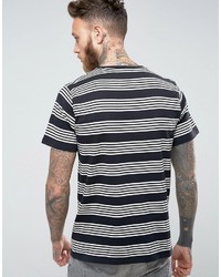 schwarzes und weißes horizontal gestreiftes T-Shirt mit einem Rundhalsausschnitt von Lee