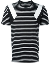 schwarzes und weißes horizontal gestreiftes T-Shirt mit einem Rundhalsausschnitt von Neil Barrett