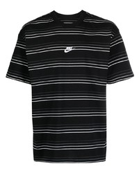 schwarzes und weißes horizontal gestreiftes T-Shirt mit einem Rundhalsausschnitt von Nike
