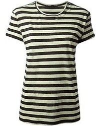 schwarzes und weißes horizontal gestreiftes T-Shirt mit einem Rundhalsausschnitt von Proenza Schouler
