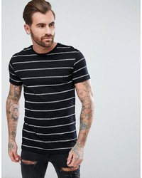 schwarzes und weißes horizontal gestreiftes T-Shirt mit einem Rundhalsausschnitt von Pull&Bear