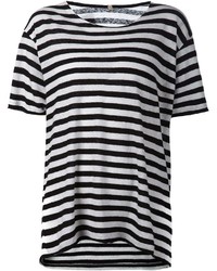 schwarzes und weißes horizontal gestreiftes T-Shirt mit einem Rundhalsausschnitt von R 13