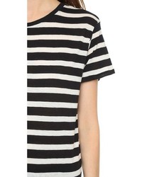 schwarzes und weißes horizontal gestreiftes T-Shirt mit einem Rundhalsausschnitt von R 13