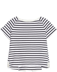 schwarzes und weißes horizontal gestreiftes T-Shirt mit einem Rundhalsausschnitt von Sacai