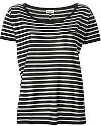 schwarzes und weißes horizontal gestreiftes T-Shirt mit einem Rundhalsausschnitt von Saint Laurent