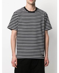 schwarzes und weißes horizontal gestreiftes T-Shirt mit einem Rundhalsausschnitt von Mastermind Japan