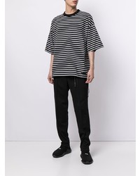 schwarzes und weißes horizontal gestreiftes T-Shirt mit einem Rundhalsausschnitt von Mastermind Japan