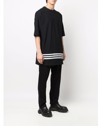 schwarzes und weißes horizontal gestreiftes T-Shirt mit einem Rundhalsausschnitt von Y-3