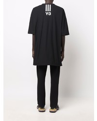 schwarzes und weißes horizontal gestreiftes T-Shirt mit einem Rundhalsausschnitt von Y-3
