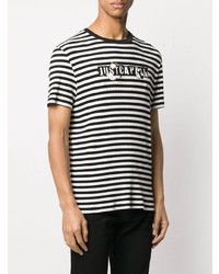 schwarzes und weißes horizontal gestreiftes T-Shirt mit einem Rundhalsausschnitt von Just Cavalli