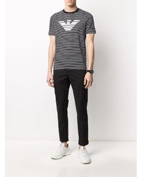 schwarzes und weißes horizontal gestreiftes T-Shirt mit einem Rundhalsausschnitt von Emporio Armani