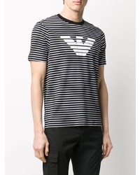 schwarzes und weißes horizontal gestreiftes T-Shirt mit einem Rundhalsausschnitt von Emporio Armani