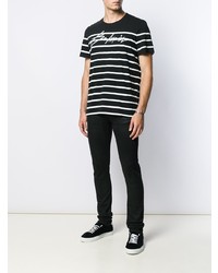 schwarzes und weißes horizontal gestreiftes T-Shirt mit einem Rundhalsausschnitt von Balmain