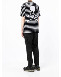 schwarzes und weißes horizontal gestreiftes T-Shirt mit einem Rundhalsausschnitt von Mastermind Japan