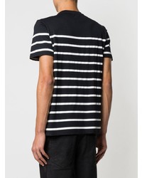 schwarzes und weißes horizontal gestreiftes T-Shirt mit einem Rundhalsausschnitt von Balmain