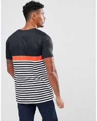 schwarzes und weißes horizontal gestreiftes T-Shirt mit einem Rundhalsausschnitt von Hype