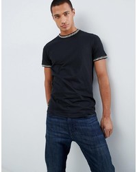 schwarzes und weißes horizontal gestreiftes T-Shirt mit einem Rundhalsausschnitt von Threadbare