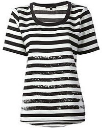 schwarzes und weißes horizontal gestreiftes T-Shirt mit einem Rundhalsausschnitt von Tibi