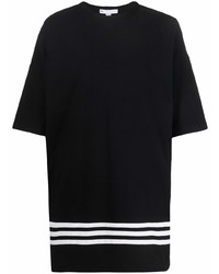 schwarzes und weißes horizontal gestreiftes T-Shirt mit einem Rundhalsausschnitt von Y-3