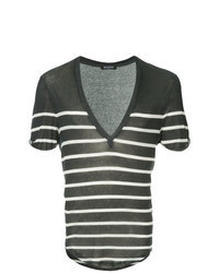 schwarzes und weißes horizontal gestreiftes T-Shirt mit einem V-Ausschnitt