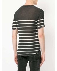 schwarzes und weißes horizontal gestreiftes T-Shirt mit einem V-Ausschnitt von Balmain