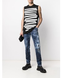 schwarzes und weißes horizontal gestreiftes Trägershirt von DSQUARED2