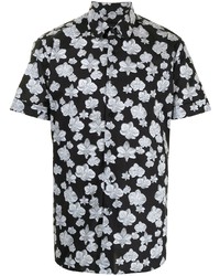 schwarzes und weißes Kurzarmhemd mit Blumenmuster von Karl Lagerfeld