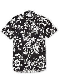schwarzes und weißes Kurzarmhemd mit Blumenmuster