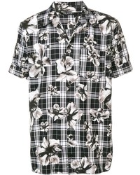 schwarzes und weißes Kurzarmhemd mit Blumenmuster von Neil Barrett