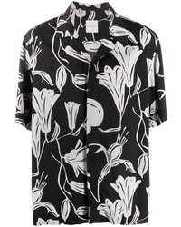 schwarzes und weißes Kurzarmhemd mit Blumenmuster von Paul Smith