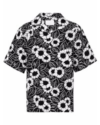 schwarzes und weißes Kurzarmhemd mit Blumenmuster von Prada