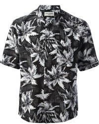 schwarzes und weißes Kurzarmhemd mit Blumenmuster von Saint Laurent