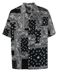 schwarzes und weißes Kurzarmhemd mit Paisley-Muster von Destin