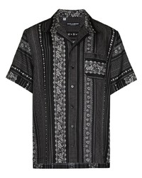 schwarzes und weißes Kurzarmhemd mit Paisley-Muster von Dolce & Gabbana