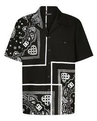 schwarzes und weißes Kurzarmhemd mit Paisley-Muster von Dolce & Gabbana