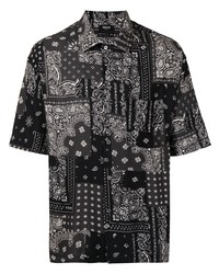 schwarzes und weißes Kurzarmhemd mit Paisley-Muster von FIVE CM