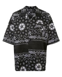 schwarzes und weißes Kurzarmhemd mit Paisley-Muster von Mastermind World