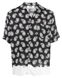 schwarzes und weißes Kurzarmhemd mit Paisley-Muster von MSGM