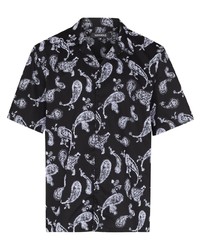 schwarzes und weißes Kurzarmhemd mit Paisley-Muster von Nahmias