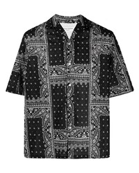 schwarzes und weißes Kurzarmhemd mit Paisley-Muster von Officine Generale