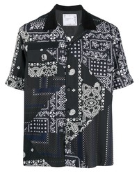 schwarzes und weißes Kurzarmhemd mit Paisley-Muster von Sacai
