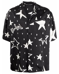 schwarzes und weißes Kurzarmhemd mit Sternenmuster von Palm Angels